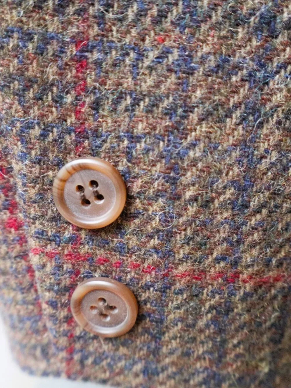 Vintage Wool Plaid Blazer Suede Trim Jacket Women 12 Made in Russia